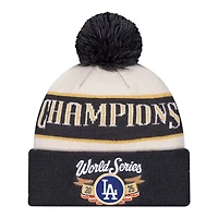 Los Angeles Dodgers Cream and Charcoal 2025 World Series Champions Locker Room New Era Cuffed Knit Hat with Pom