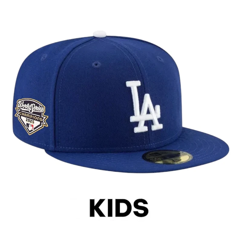Kids Los Angeles Dodgers Royal Blue 2025 World Series Champs Patch New Era 59FIFTY Fitted Hat
