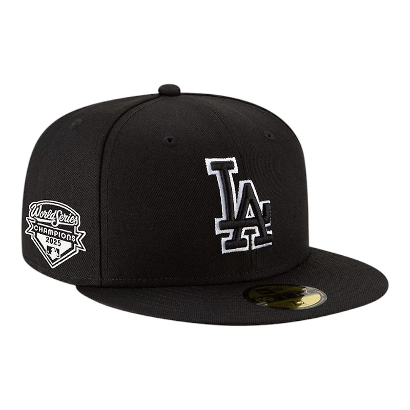 Los Angeles Dodgers Black & White Outline 2025 World Series Champions Patch Grey UV New Era 59FIFTY Fitted Hat