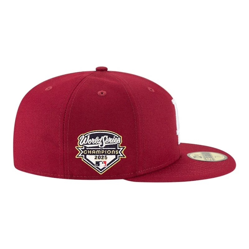 Los Angeles Dodgers Cardinal Red 2025 World Series Champions Patch Grey UV New Era 59FIFTY Fitted Hat