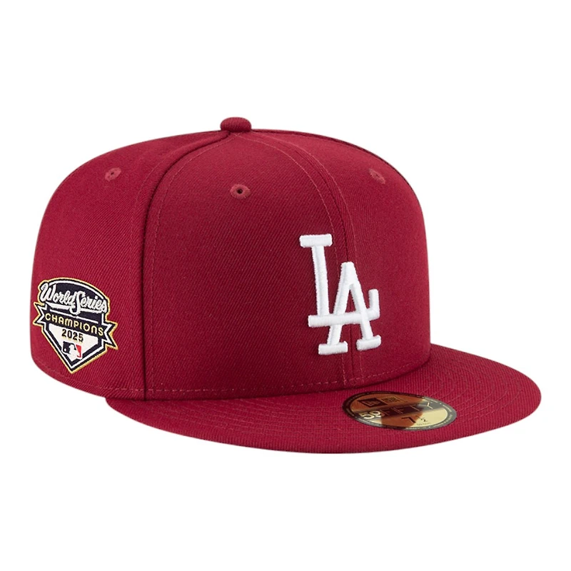 Los Angeles Dodgers Cardinal Red 2025 World Series Champions Patch Grey UV New Era 59FIFTY Fitted Hat