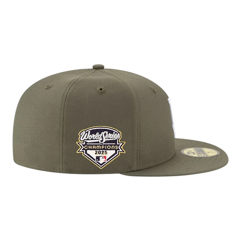 Los Angeles Dodgers Olive Green 2025 World Series Champions Patch Grey UV New Era 59FIFTY Fitted Hat