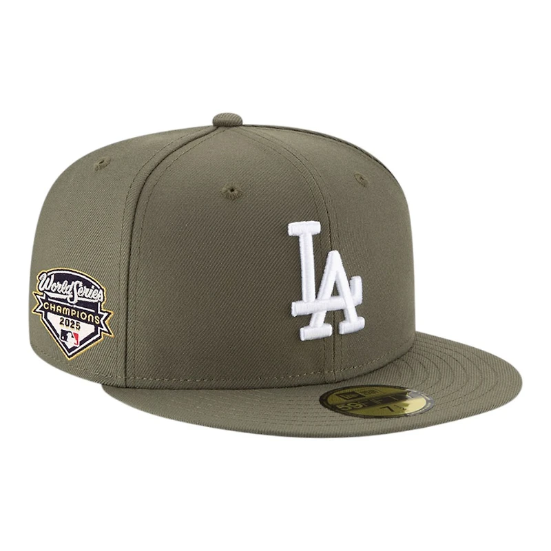 Los Angeles Dodgers Olive Green 2025 World Series Champions Patch Grey UV New Era 59FIFTY Fitted Hat