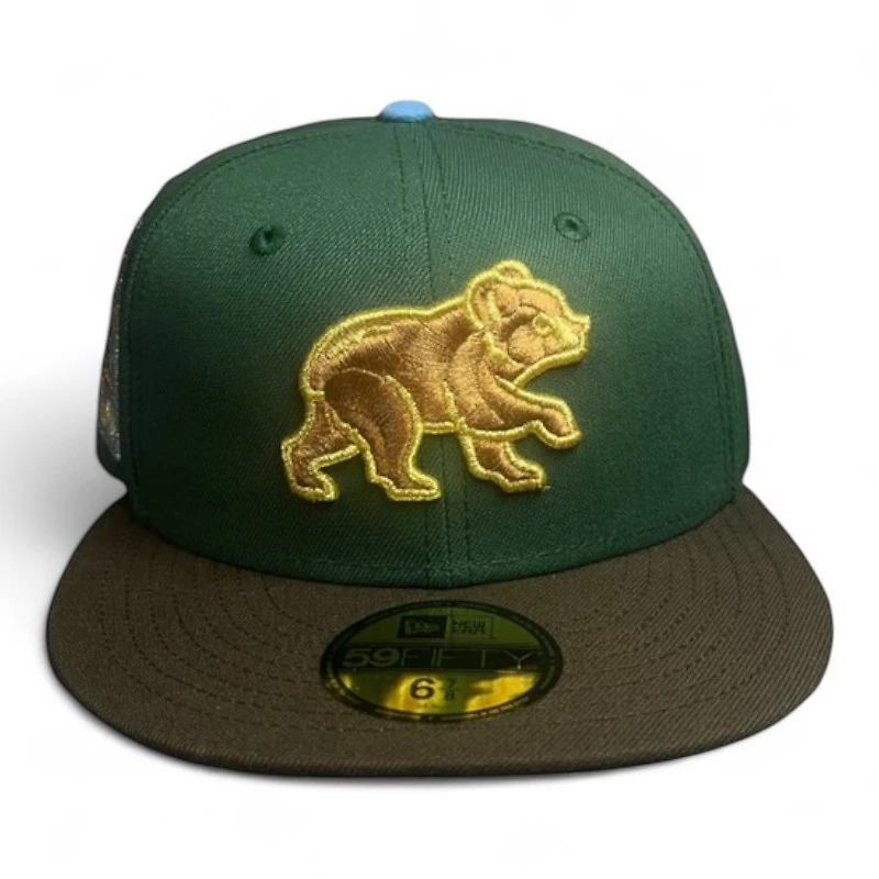 Chicago Cubs Cilantro Green and Walnut Be Alert Patch Sky Blue UV New Era 59FIFTY Fitted Hat