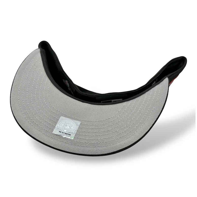 Louisville Bats Black and Silver Metallic Team Logo Patch Gray UV MiLB New Era 59FIFTY Fitted Hat