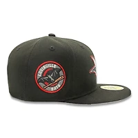 Louisville Bats Black and Silver Metallic Team Logo Patch Gray UV MiLB New Era 59FIFTY Fitted Hat