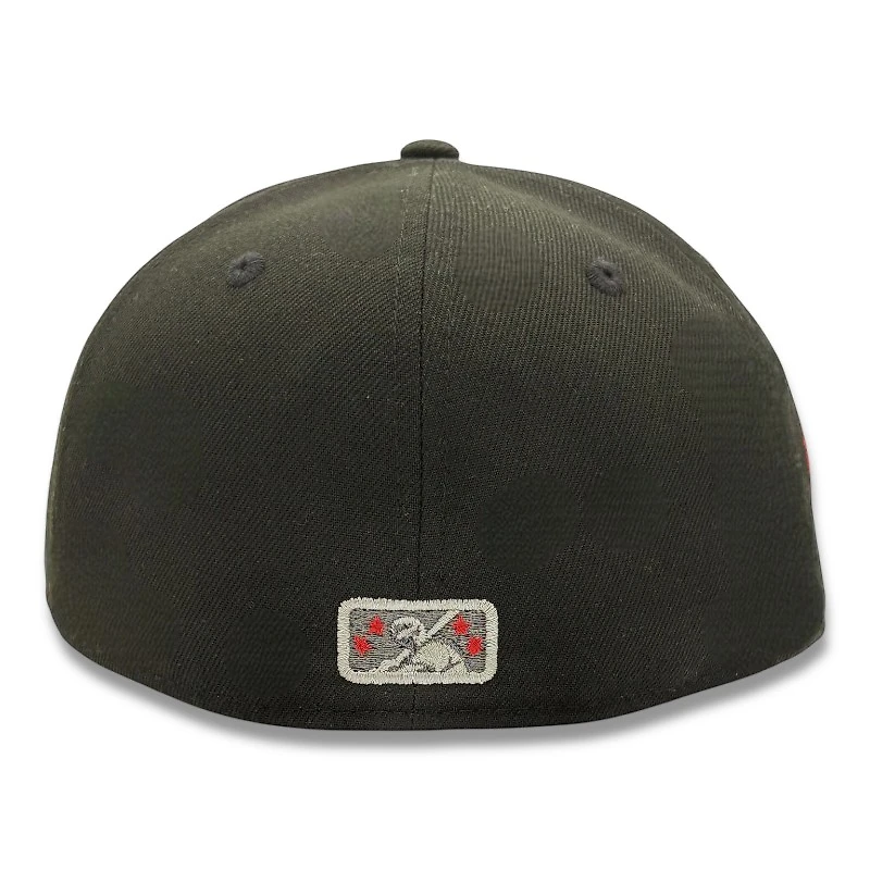 Louisville Bats Black and Silver Metallic Team Logo Patch Gray UV MiLB New Era 59FIFTY Fitted Hat