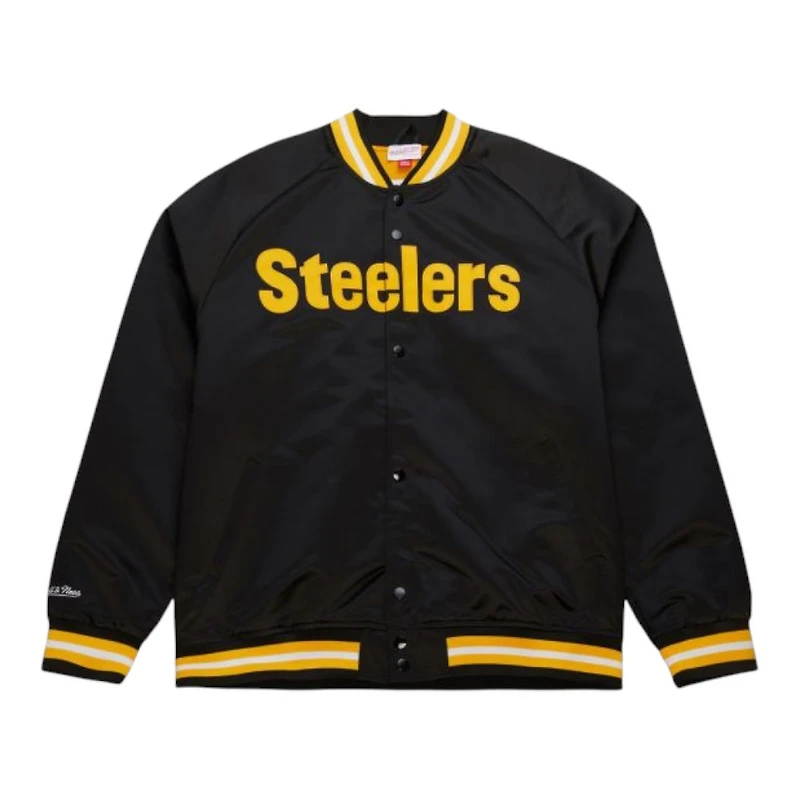 Pittsburgh Steelers Black Mitchell & Ness Lightweight Satin Raglan Full-Snap Jacket