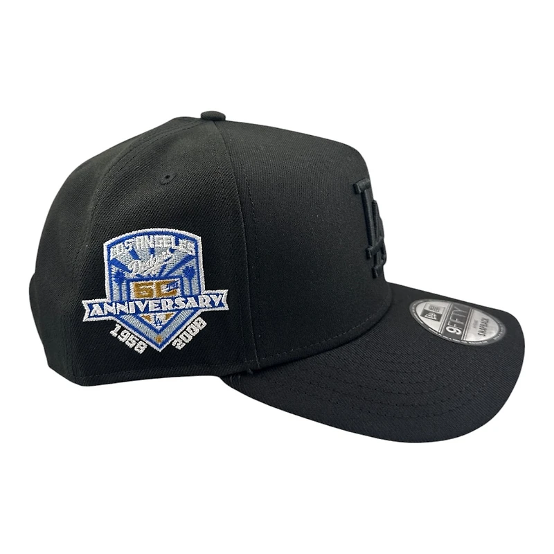 Los Angeles Dodgers All Black 50th Anniversary Patch Royal UV New Era 9FIFTY A-Frame Snapback Hat