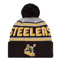 Pittsburgh Steelers Black Historic Team Wordmark New Era Cuffed Knit Pom Beanie Hat