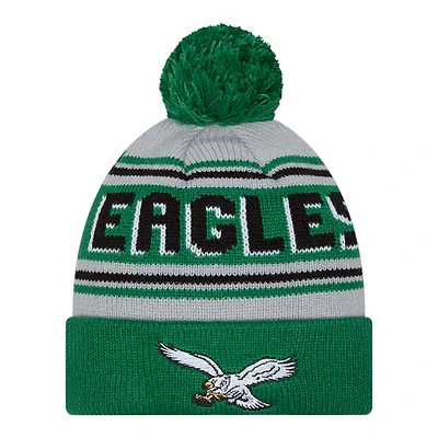Philadelphia Eagles Kelly Green Historic Team Wordmark New Era Cuffed Knit Pom Beanie Hat