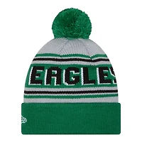 Philadelphia Eagles Kelly Green Historic Team Wordmark New Era Cuffed Knit Pom Beanie Hat