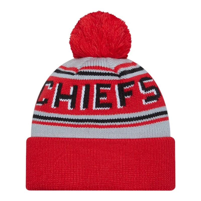 Kansas City Chiefs Red Team Wordmark New Era Cuffed Knit Pom Beanie Hat
