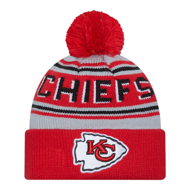 Kansas City Chiefs Red Team Wordmark New Era Cuffed Knit Pom Beanie Hat