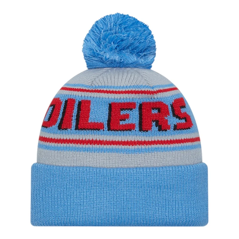 Houston Oilers Blue Team Wordmark New Era Cuffed Knit Pom Beanie Hat