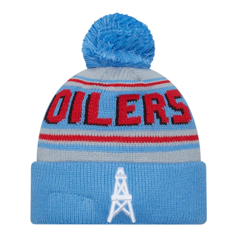 Houston Oilers Blue Team Wordmark New Era Cuffed Knit Pom Beanie Hat