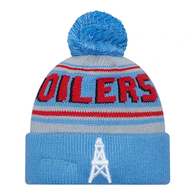 Houston Oilers Blue Team Wordmark New Era Cuffed Knit Pom Beanie Hat