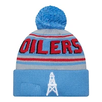 Houston Oilers Blue Team Wordmark New Era Cuffed Knit Pom Beanie Hat