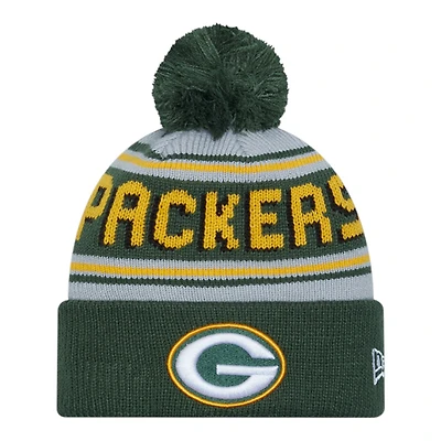 Green Bay Packers Green Team Wordmark New Era Cuffed Knit Pom Beanie Hat