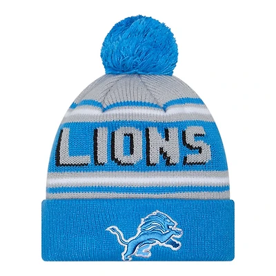 Detroit Lions Blue Team Wordmark New Era Cuffed Knit Pom Beanie Hat