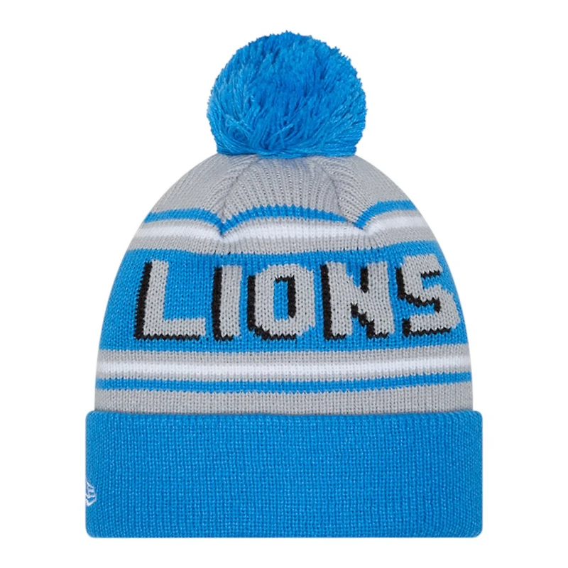 Detroit Lions Blue Team Wordmark New Era Cuffed Knit Pom Beanie Hat