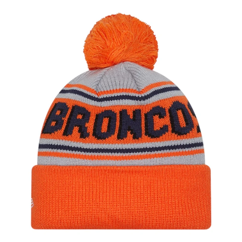 Denver Broncos Orange Team Wordmark New Era Cuffed Knit Pom Beanie Hat