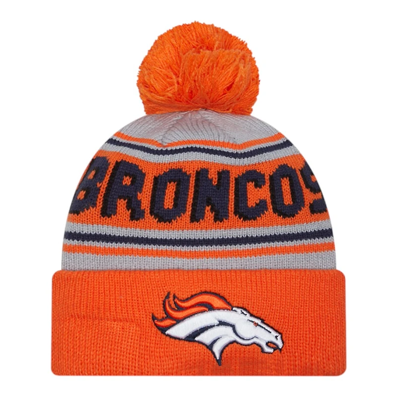 Denver Broncos Orange Team Wordmark New Era Cuffed Knit Pom Beanie Hat
