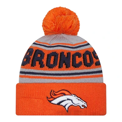 Denver Broncos Orange Team Wordmark New Era Cuffed Knit Pom Beanie Hat