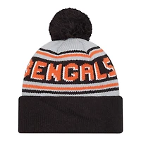 Cincinnati Bengals Black Team Wordmark New Era Cuffed Knit Pom Beanie Hat
