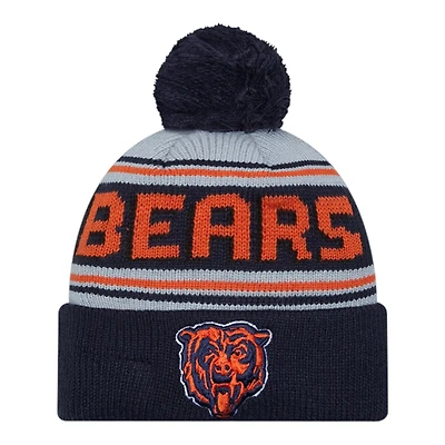 Chicago Bears Navy Team "Bear Logo" Wordmark New Era Cuffed Knit Pom Beanie Hat