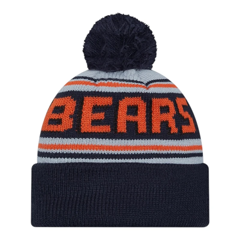 Chicago Bears Navy Team "Bear Logo" Wordmark New Era Cuffed Knit Pom Beanie Hat