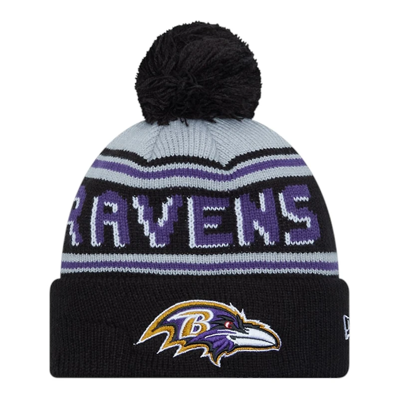 Baltimore Ravens Black Team Wordmark New Era Cuffed Knit Pom Beanie Hat