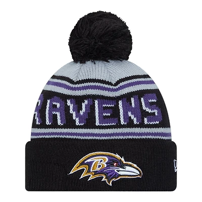Baltimore Ravens Black Team Wordmark New Era Cuffed Knit Pom Beanie Hat