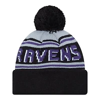 Baltimore Ravens Black Team Wordmark New Era Cuffed Knit Pom Beanie Hat