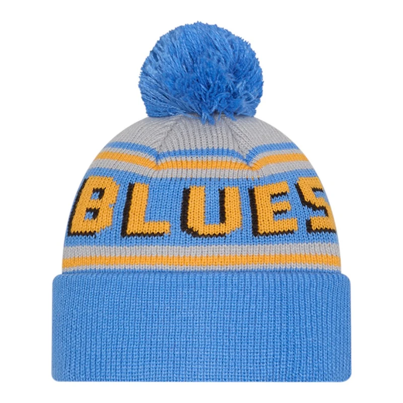 St. Louis Blues Sky Blue Team Wordmark New Era Cuffed Knit Pom Beanie Hat