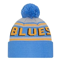 St. Louis Blues Sky Blue Team Wordmark New Era Cuffed Knit Pom Beanie Hat