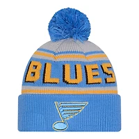 St. Louis Blues Sky Blue Team Wordmark New Era Cuffed Knit Pom Beanie Hat