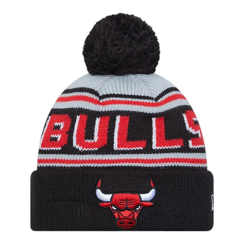 Chicago Bulls Black Team Wordmark New Era Cuffed Knit Pom Beanie Hat