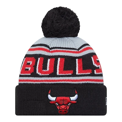Chicago Bulls Black Team Wordmark New Era Cuffed Knit Pom Beanie Hat