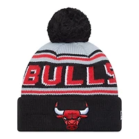 Chicago Bulls Black Team Wordmark New Era Cuffed Knit Pom Beanie Hat
