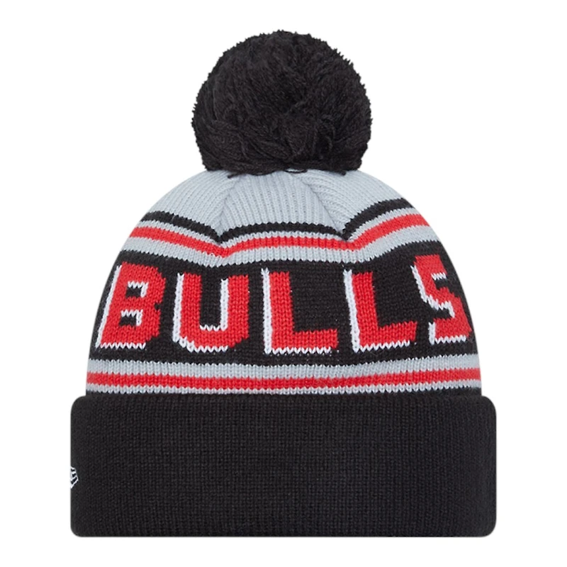 Chicago Bulls Black Team Wordmark New Era Cuffed Knit Pom Beanie Hat