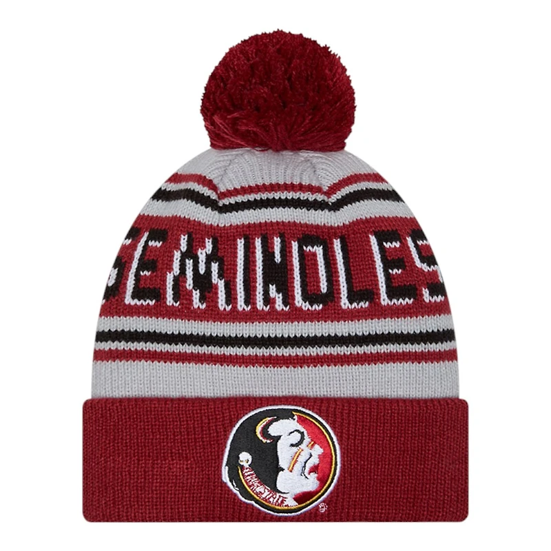 Florida State Seminoles Crimson Team Wordmark New Era Cuffed Knit Pom Beanie Hat