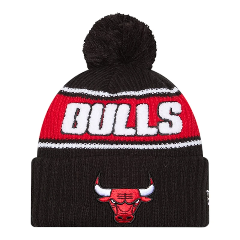 Chicago Bulls Black Bold New Era Cuffed Knit Pom Beanie Hat