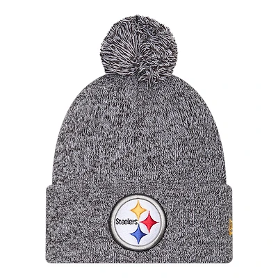 Pittsburgh Steelers Black Marl New Era Cuffed Knit Pom Beanie Hat