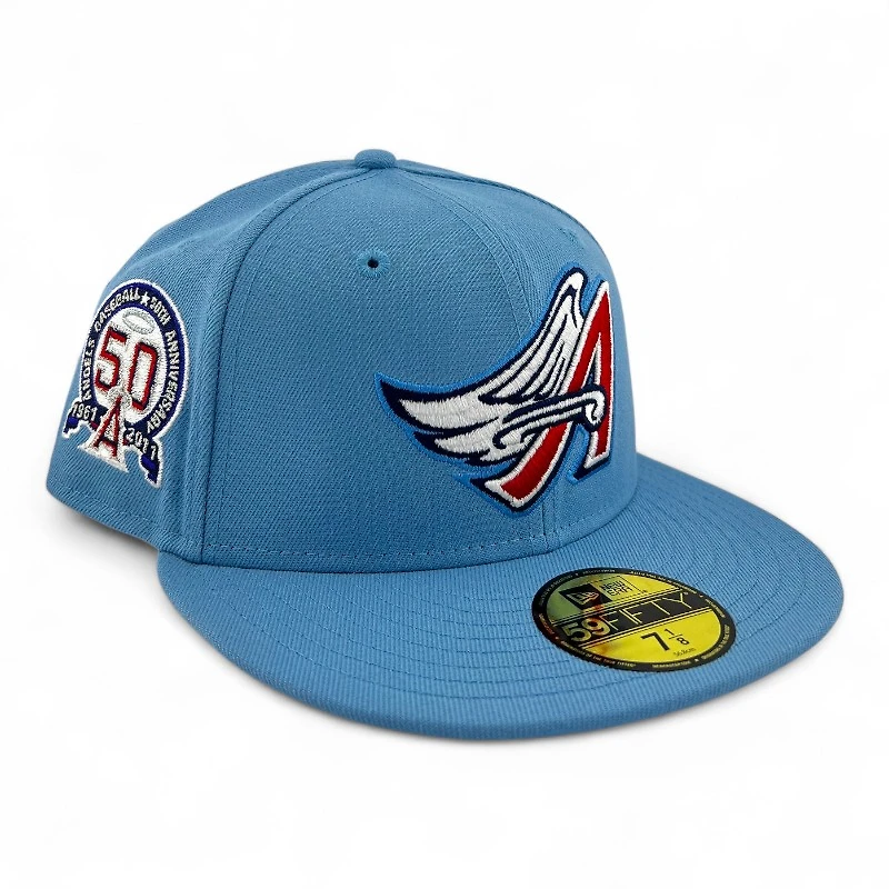Anaheim Angels Sky Blue "Halos Collection" 50th Anniversary Patch Gray UV New Era 59FIFTY Fitted Hat