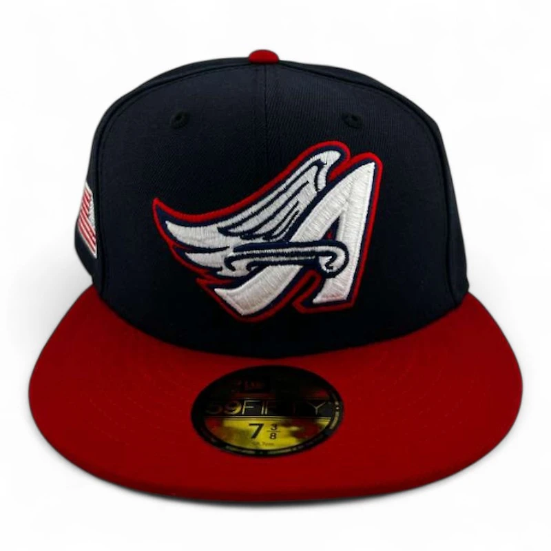 Anaheim Angels Navy and Red "Halos Collection" 4American Flag Patch Gray UV New Era 59FIFTY Fitted Hat