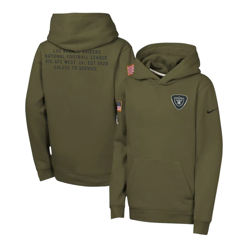 Youth Las Vegas Raiders 2025 Salute to Service Olive Green Nike Pullover Hoodie