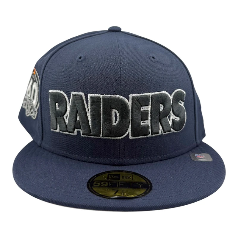 Las Vegas Raiders Ocean Blue NFL Collection 60th Anniversary Patch Grey UV New Era 59FIFTY Fitted Hat
