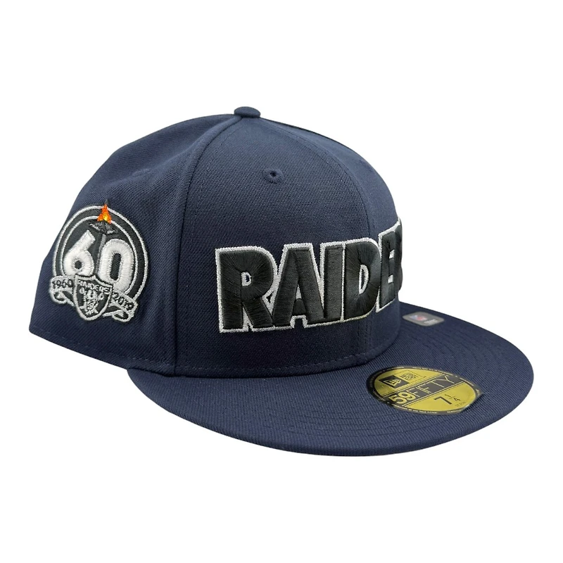Las Vegas Raiders Ocean Blue NFL Collection 60th Anniversary Patch Grey UV New Era 59FIFTY Fitted Hat