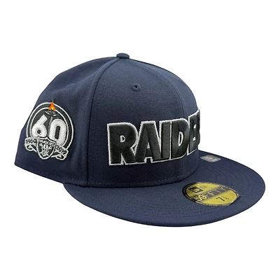 Las Vegas Raiders Ocean Blue NFL Collection 60th Anniversary Patch Grey UV New Era 59FIFTY Fitted Hat